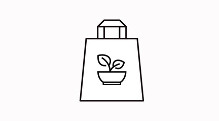 Vector Isolated Black and White Take Away Bag with a Vegan Icon or Sign