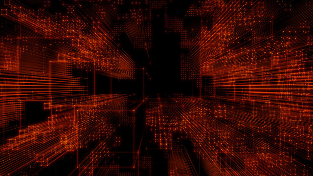 Futuristic, Orange Digital Grid background. Network Tech Wallpaper. 3D Render 