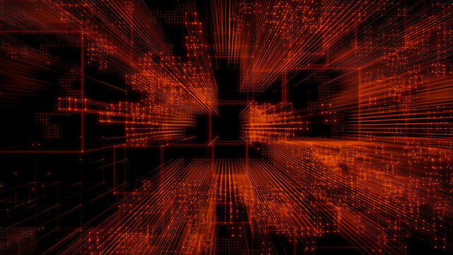Futuristic, Orange Digital Grid background. Network Tech Wallpaper. 3D Render 