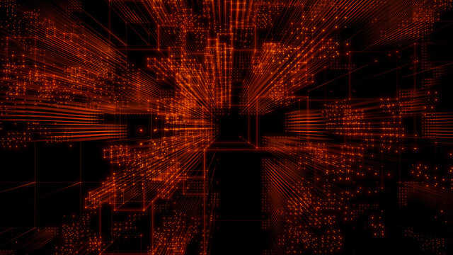 Futuristic, Orange Digital Grid background. Network Tech Wallpaper. 3D Render 