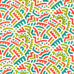 Seamless vintage pattern in patchwork style. Ethnic and tribal motifs. Grunge texture. Vector illustration.