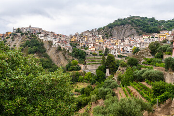 Fototapeta na wymiar View of the medieval village of Motta Sant' Anastasia in sicily