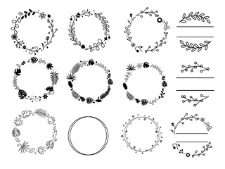 Wildflower wreaths and frames set. Vector stock illustration for poster or card