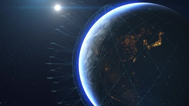 Internet connection by satellites. Global network connection the world abstract 3D rendering satellites