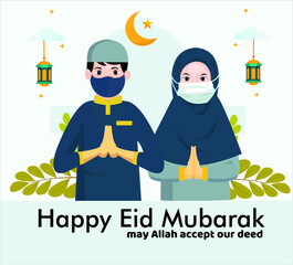 Illustration of Ramadan Kareem with elaborate Arabic lamp and moslem poople for Muslim community festival celebrations.