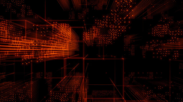 Futuristic, Orange Digital Grid background. Network Tech Wallpaper. 3D Render 