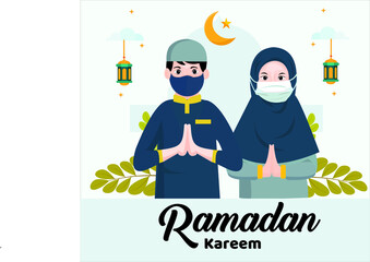 Ramadan Kareem kufi concept Background and banner Premium Vector