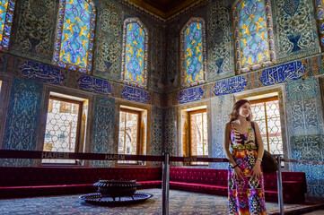 Young Uruguayan female visiting Harem and SultanÂ´s Private Apartments in Topkapi Palace Museum