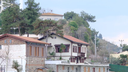 Turkey Bursa 15.03.2021. Old and vintage style house near the marmara sea in mudanya turkey with...