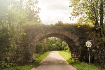 Old German bridge. The bridge of the Rominten Forest. Kaliningrad region.