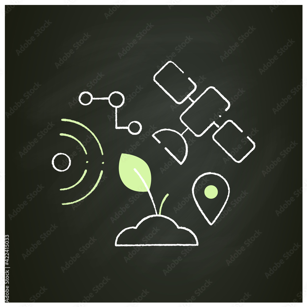 Poster gps geofencing chalk icon. creating virtual farm fields map devices. using satellites for observatio