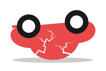 Vehicle rollover - auto, car and automobile is overturned after crash, collision and acccident. Vector illustration isolated on white.