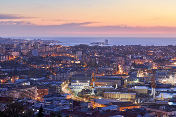 Fototapeta na wymiar View at sunset of the city of Vigo, in Galicia, Spain.