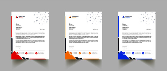 Multipurpose corporate businesses template with a4 size. a stationery item with modern letterhead blue, red, and yellow