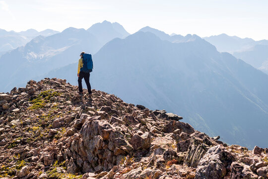 A woman hiking Mount Snowdon, San Juan National Forest, Silverton, Colorado.
