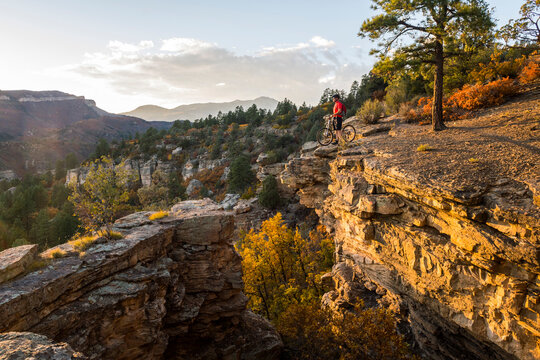 A man mountain biking on Animas Mountain, Durango, Colorado.