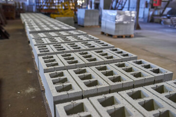 Industrial production of building materials from pressed cement mortar. High quality hollow...