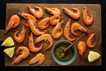 Shrimps with spices on board