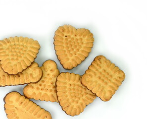 Biscuits isolated on white. Chocolate cookies of different shapes isolated on white background.  