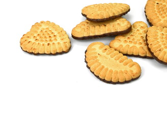 Biscuits isolated on white. Chocolate cookies of different shapes isolated on white background.  
