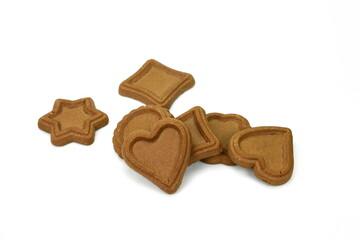 Biscuits isolated on white. Chocolate cookies of different shapes isolated on white background.  