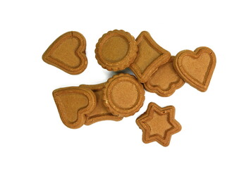 Biscuits isolated on white. Chocolate cookies of different shapes isolated on white background.  