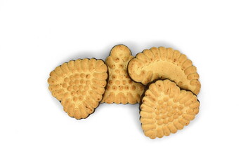 Biscuits isolated on white. Chocolate cookies of different shapes isolated on white background.  