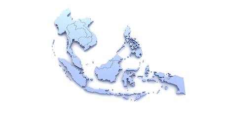 Asean union. asean countries map. 3D illustrations on a white background.