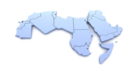 ARAB union map. map of arab countries 3d illustration on white background.