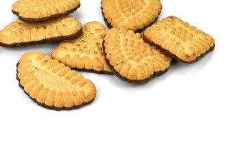 Biscuits isolated on white. Chocolate cookies of different shapes isolated on white background.  