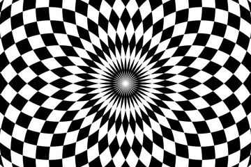 Vector illustration of checkered pattern with optical illusion. Op art abstract background.
