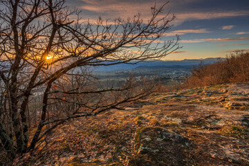 Viewpoint over Bolzano from Boymont Castle at sunrise in Eppan, Italy.
