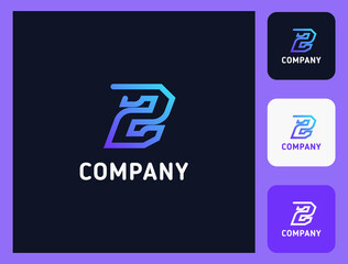 Simple and minimalist bright gradient and colorful outline letter Z monogram initial logo in dark background with three icons