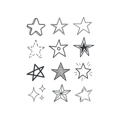 Stars doodle collection. Set of hand drawn stars. Scribble illustrations.