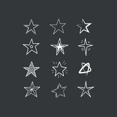 Stars doodle collection. Set of hand drawn stars. Scribble illustrations.