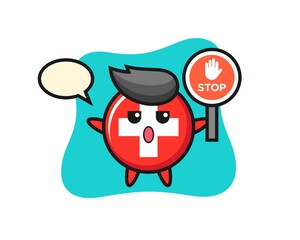 switzerland character illustration holding a stop sign