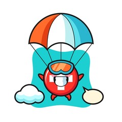 switzerland mascot cartoon is skydiving with happy gesture