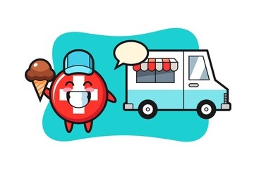 Mascot cartoon of switzerland with ice cream truck