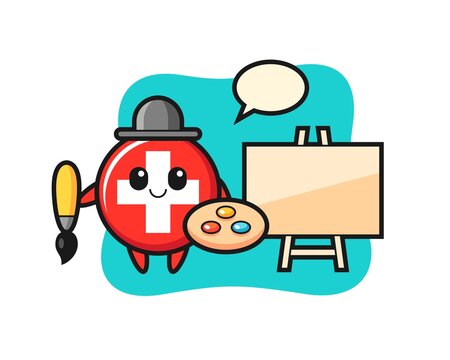Illustration of switzerland mascot as a painter