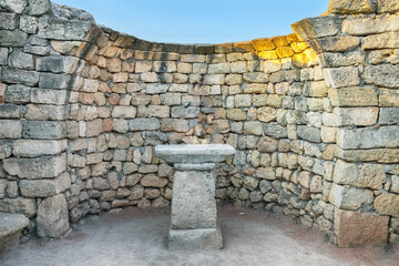 Stone wall with an altar in the archaeological museum of Chersonese  - national historical and...