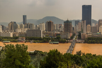 Skyline of Lanzhou and Yellow river (Huang He), Gansu Province, China