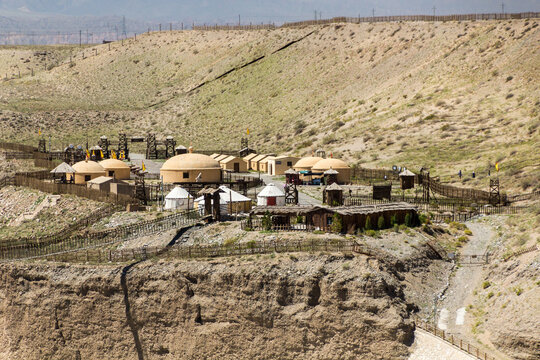 Tourist urt and tent village near Jiayuguan, Gansu Province, China