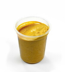 Mustard sauce isolated on white. Hamburger mustard mayonnaise sauce isolated on white. Hot dog mustard sauce.