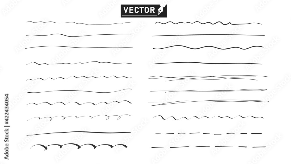 Poster hand-drawn doodle lines. a set of different monochrome thin stripes sketch. vector design elements i
