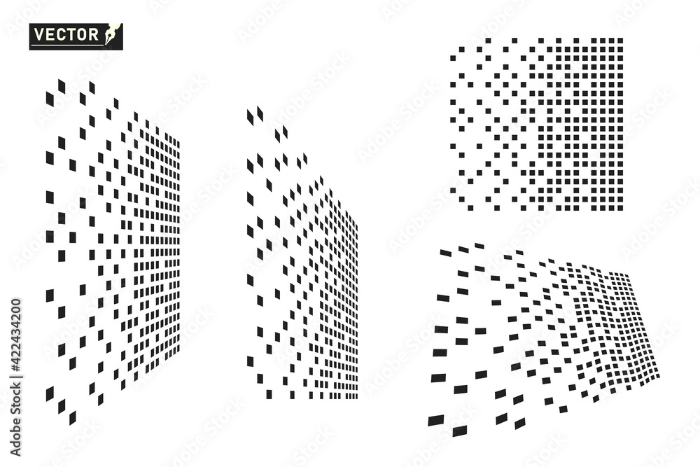 Poster pixel, perspective, dissolves. monochrome. set. vector squares are design elements with the ability 