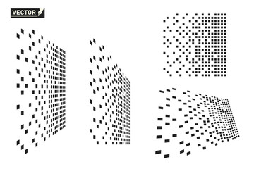 Pixel, perspective, dissolves. monochrome. Set. Vector squares are design elements with the ability to overlay on an isolated background.