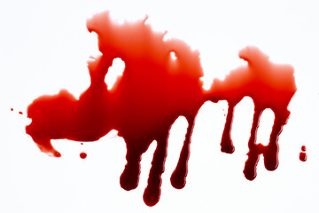 Drops of blood on white background.