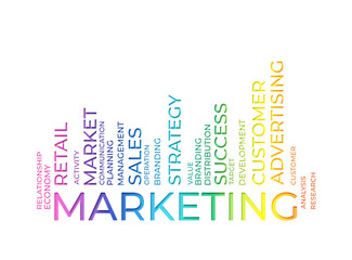 Marketing barcode word tag cloud. Vector illustration