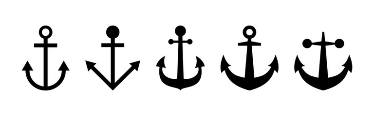 Anchor icon set. Anchor symbol logo. Anchor marine icon.