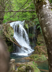 Vaioaga waterfall in spring in close up.